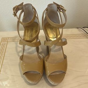 Michael Kors nude/tan patent leather wedges! Barely worn!